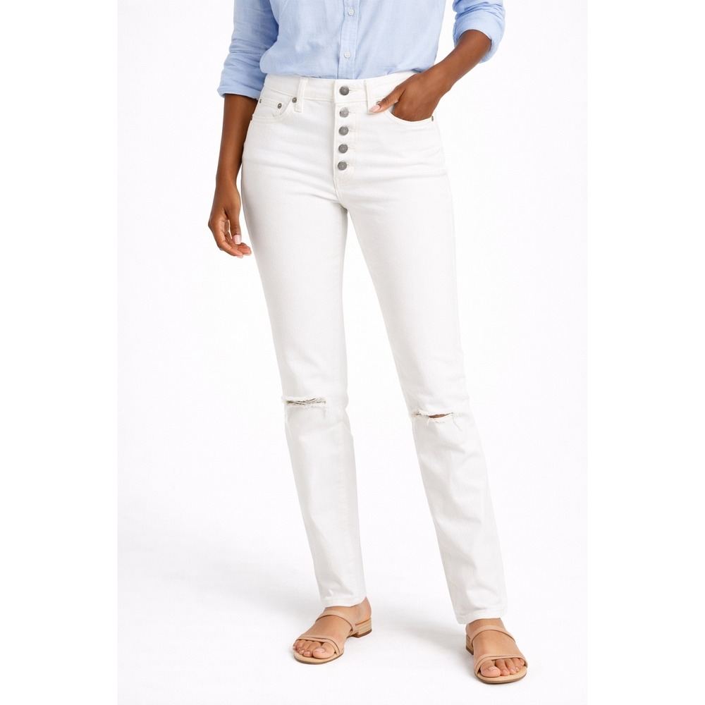 Lucky Brand Authentic Straight White Distressed Button Fly Mid‎ Rise Jeans 29x26